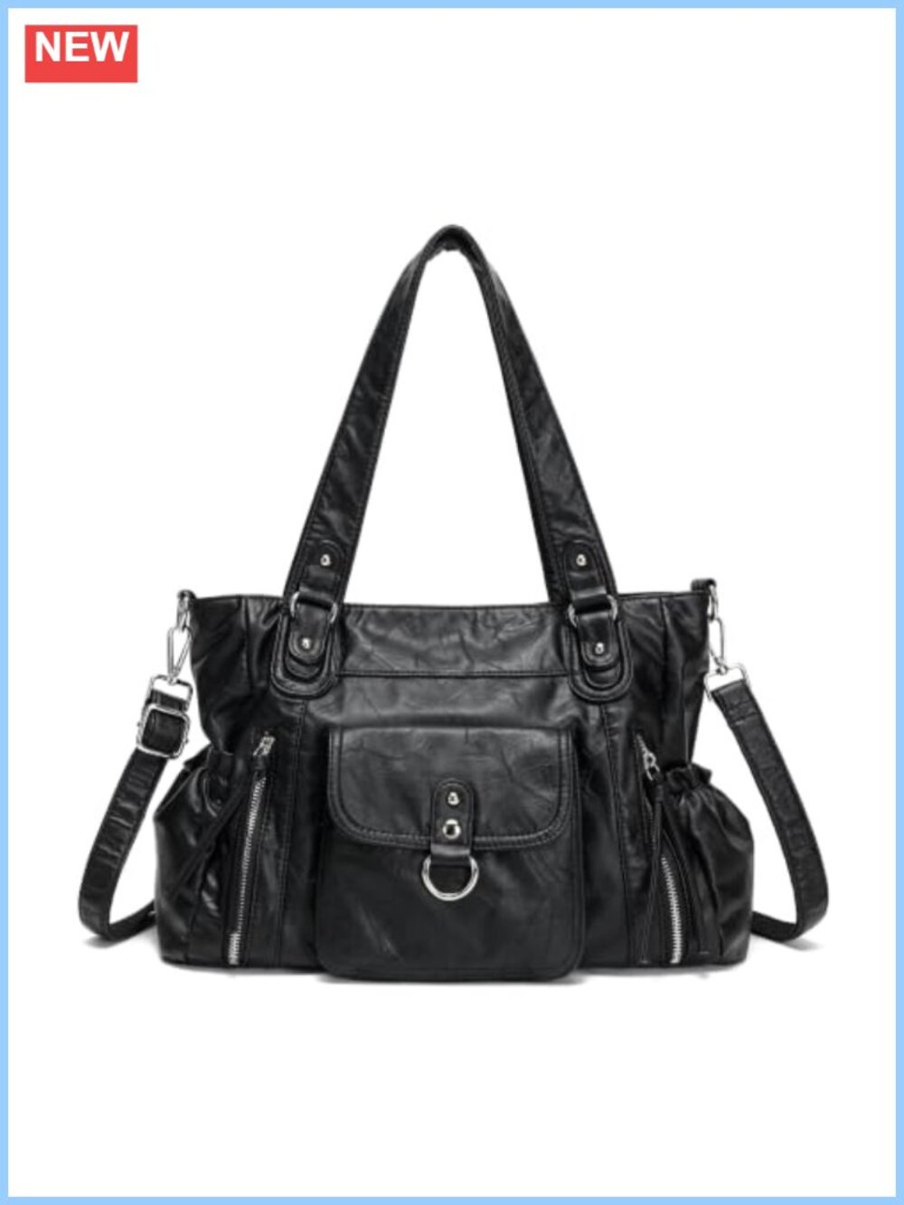 Faux Leather Hobo Shoulder Bag Vintage Multi-Pocket Crossbody Purse
